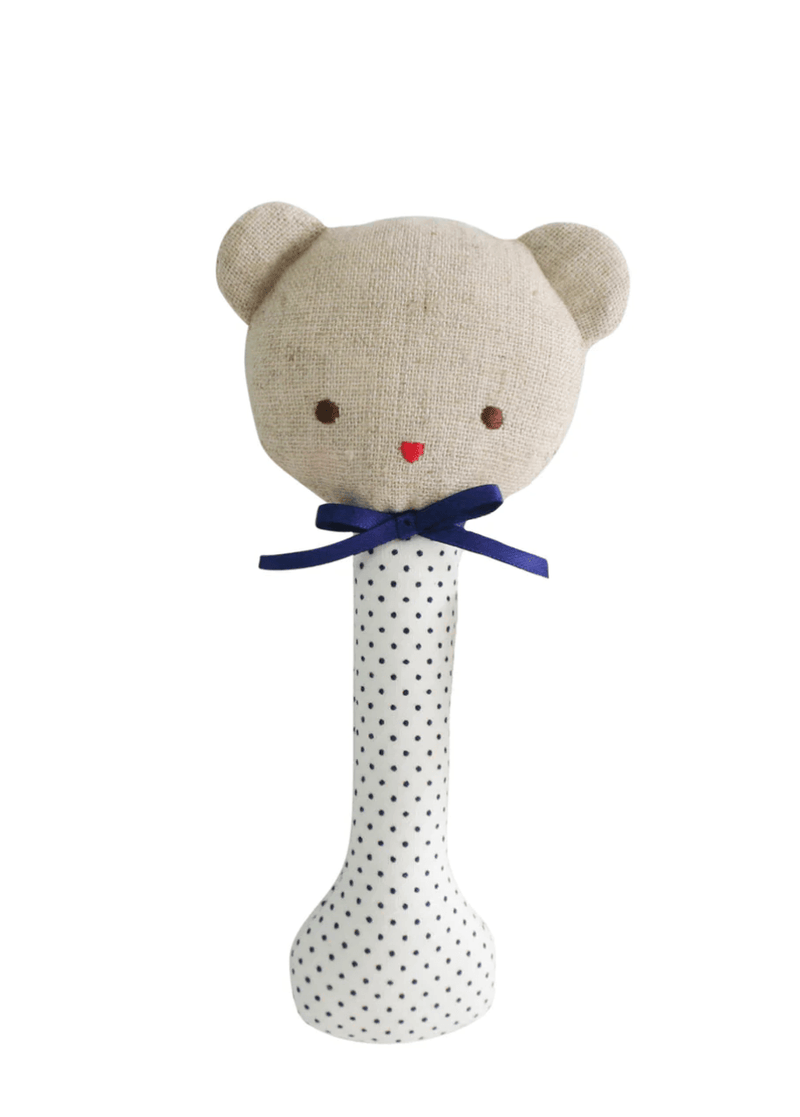 Baby Rattle | Baby Bear Stick Rattle Navy Spot | Alimrose - The Ridge Kids