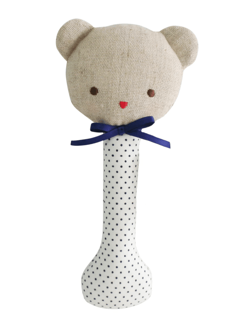 Baby Rattle | Baby Bear Stick Rattle Navy Spot | Alimrose - The Ridge Kids