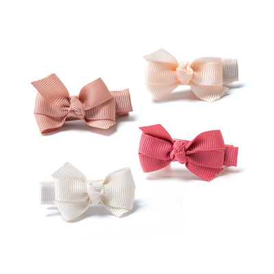 Set of 4 grosgrain baby bows each on an alligator clip: dusty rose, beige and pinks 