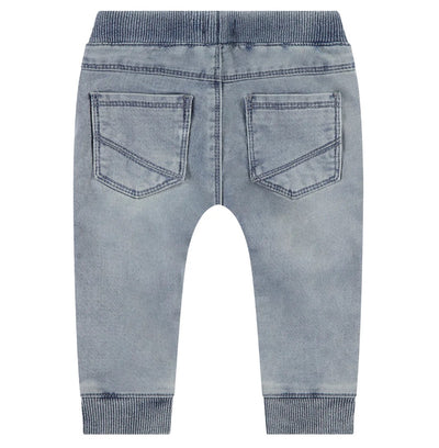 Babyface Jogg Denim Light Denim Wash, with elastic band at waist and cuff and drawstring.