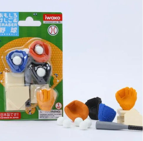 Iwako eraser set packaging with erasers and a sharpener on a white background