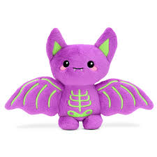 purple plush bat with green skeleton showing through- glow in the dark features