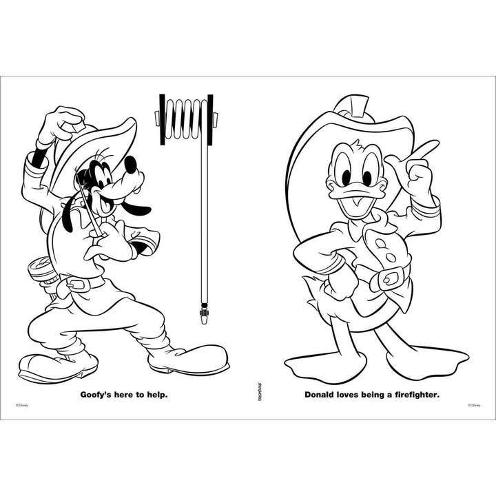 examples of the inside of the book with Donald and Goofy on the inside dressed in Fire gear