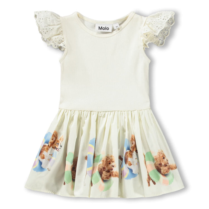 Children's dress with dog print on a white background