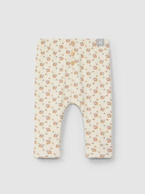 baby pants, beige with light pink floral design all over