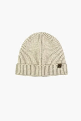 winter beanie in oatmeal color. foldover styling. 