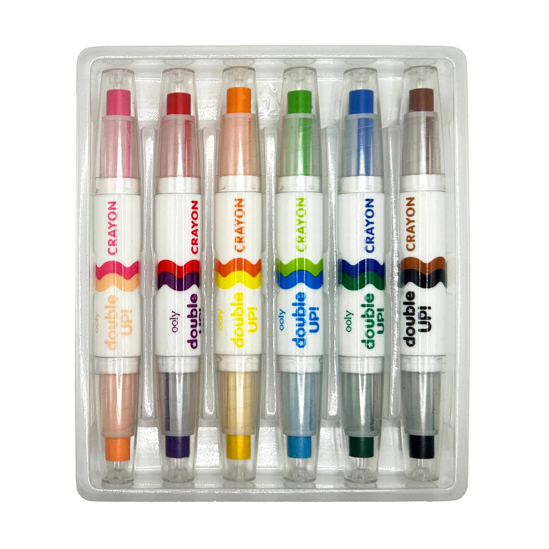 a picture of all the crayons and colors used in this set. there are crayons on ach end that twist up. All basic primary colors including black and brown. 