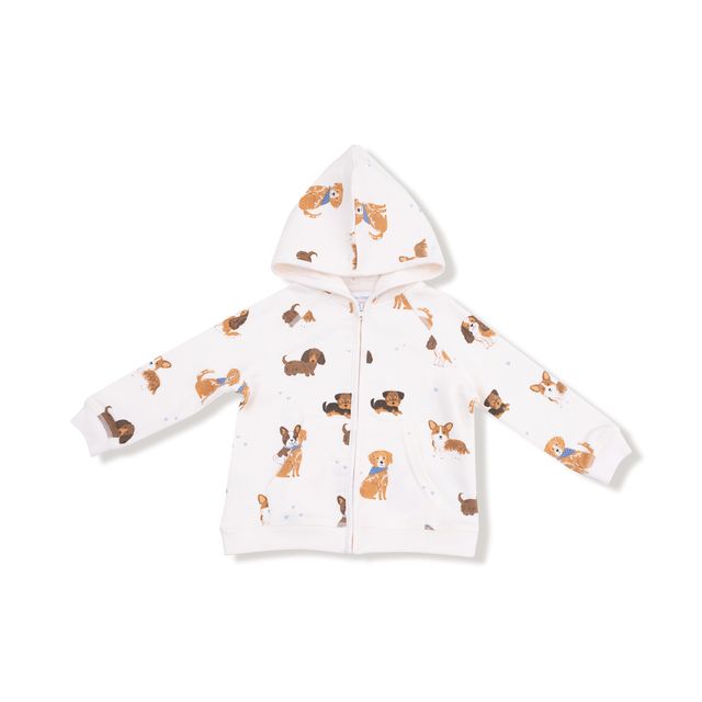 Children's hoodie with dog pattern on a white background