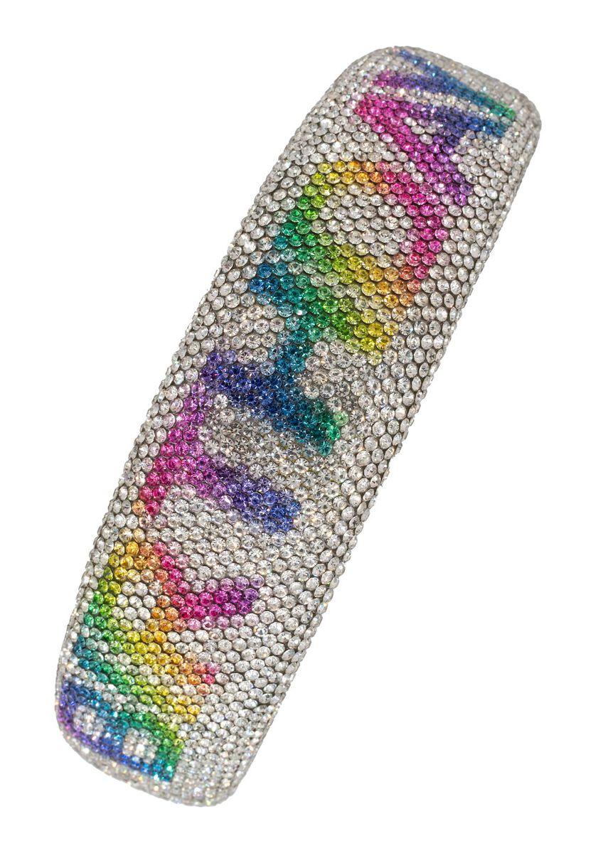 fully crystallized headband with the word Birthday written across it in rainbow letters