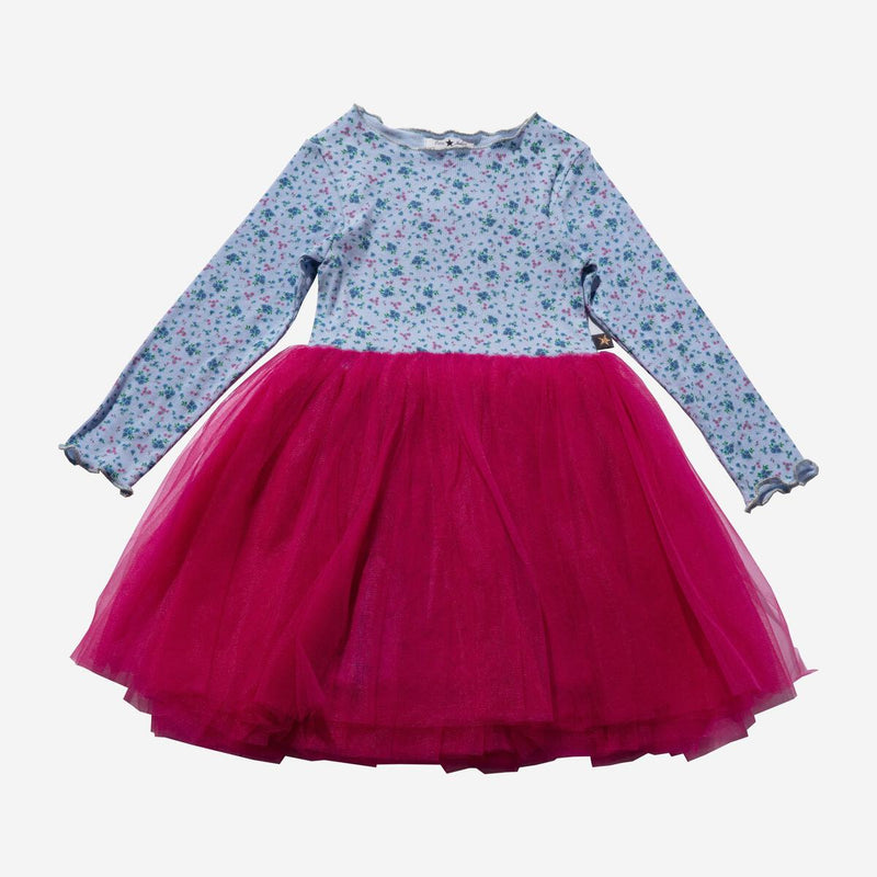 Girls Dress | Vintage Flower 2 Tutu - Blue | Petite Hailey