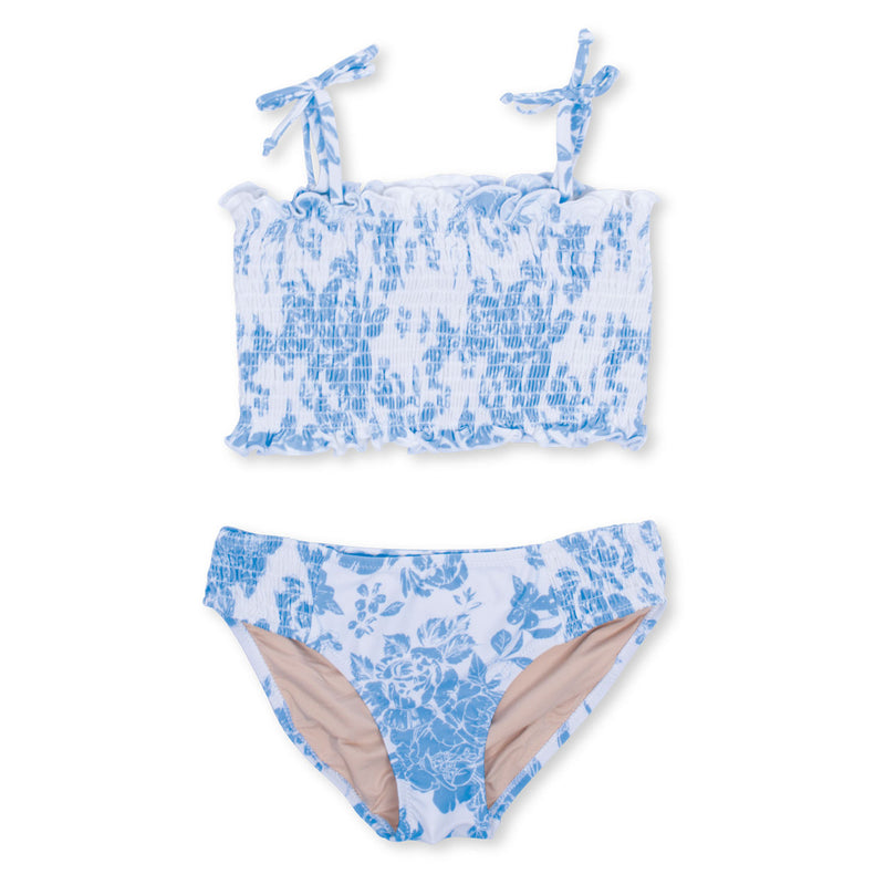 Tween Swimwear | Two Piece- Blue Bouquet Smocked | Shade Critters