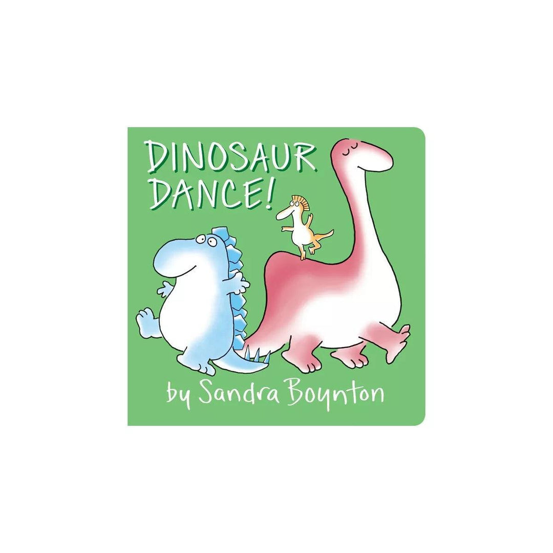 Book cover of 'Dinosaur Dance!' by Sandra Boynton with two cartoon dinosaurs on a green background.