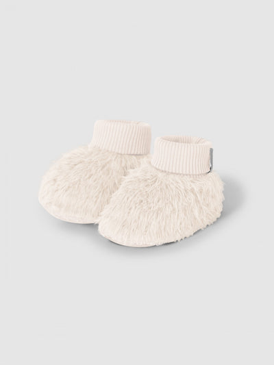 baby booties that have a fur look but actually are made of organic cotton