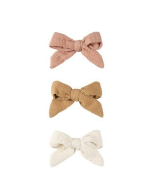 bow with clip set of 3, natural, rose, golden color