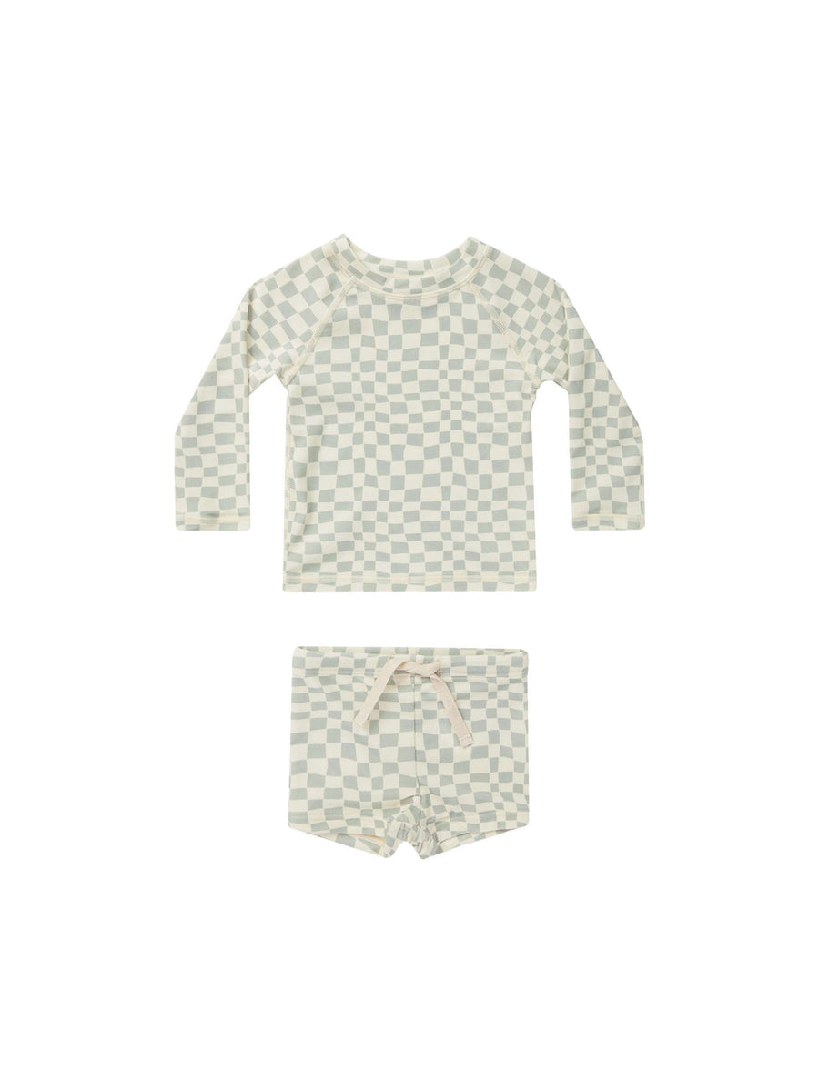 Boys Swimwear | Rash Guard Set- Seafoam Check | Rylee and Cru - The Ridge Kids