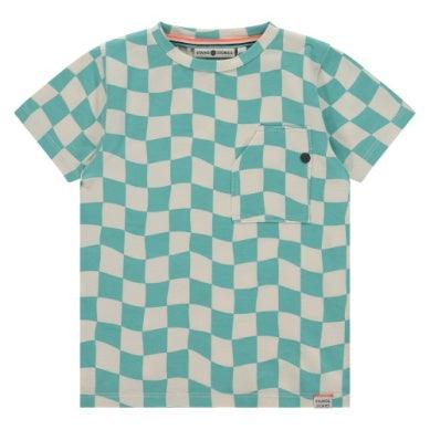 Boys Top | T-Shirt- Turquoise Check | BABYFACE - The Ridge Kids