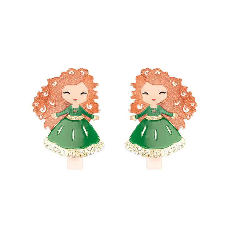 Alligator Hair Clips | Cute Doll - Green Dress | Lilies and Roses NY