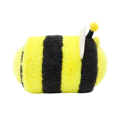 This chicki dressed as a bumblebee is soft and the bumblebee outfit can be detached. This is a sideview. 