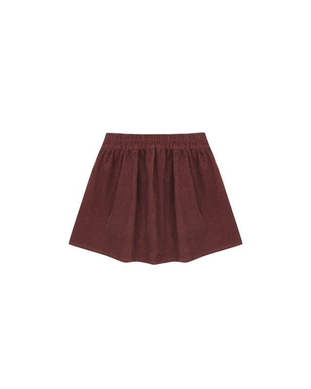 Back of burgundy skirt on a white background