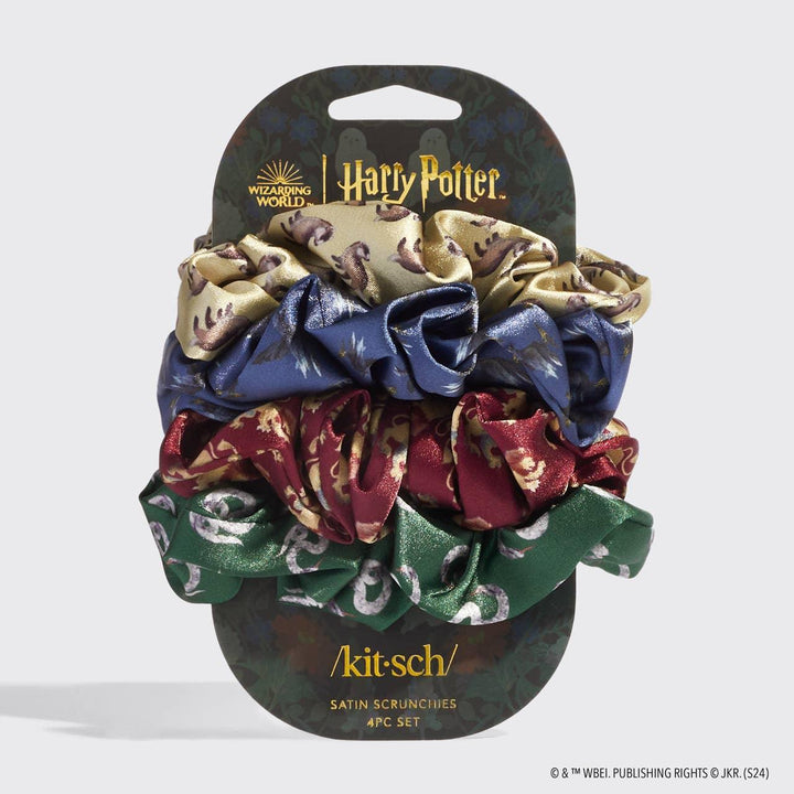 satin scrunchies in all the different prints and colors of the houses of Harry Potter. 