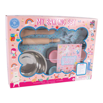 toy baking set complete with cookie cutters, bowl and muffin liners and tray