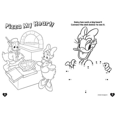 example of inside of coloring book: Donald and Daisy coloring book and Daisy connect the dots 