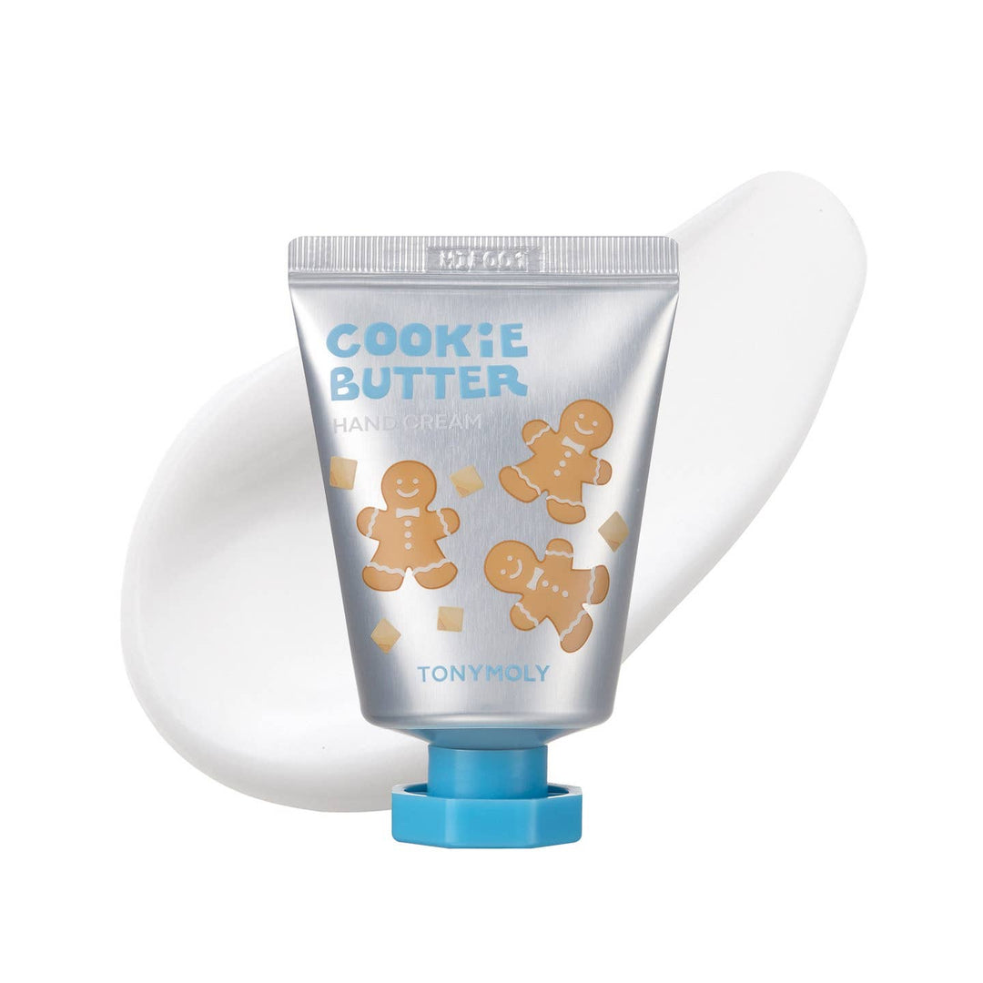 Hand cream with gingerbread man design on a white background