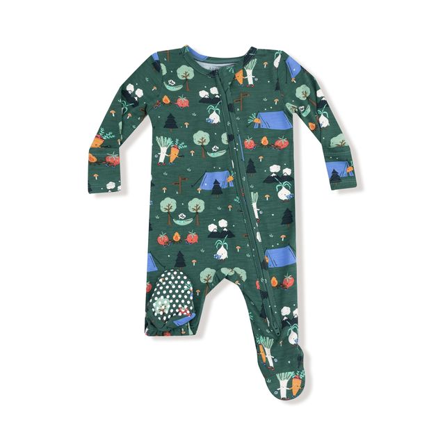 baby onesie with nature-themed vegetable camping print 