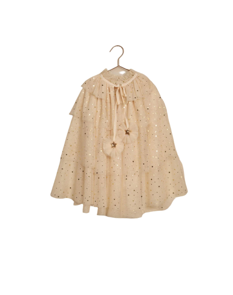 tulle cape in champagne color covered in gold stars 