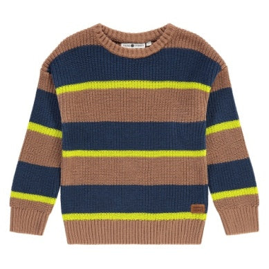 boys knit striped sweater, brown, navy and yellow striped sweater. 