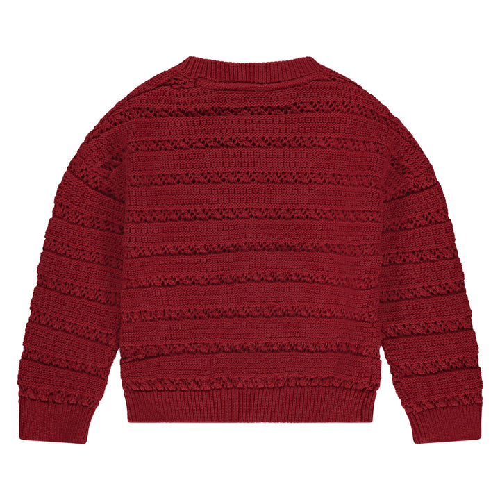 back of Red knitted sweater on a white background