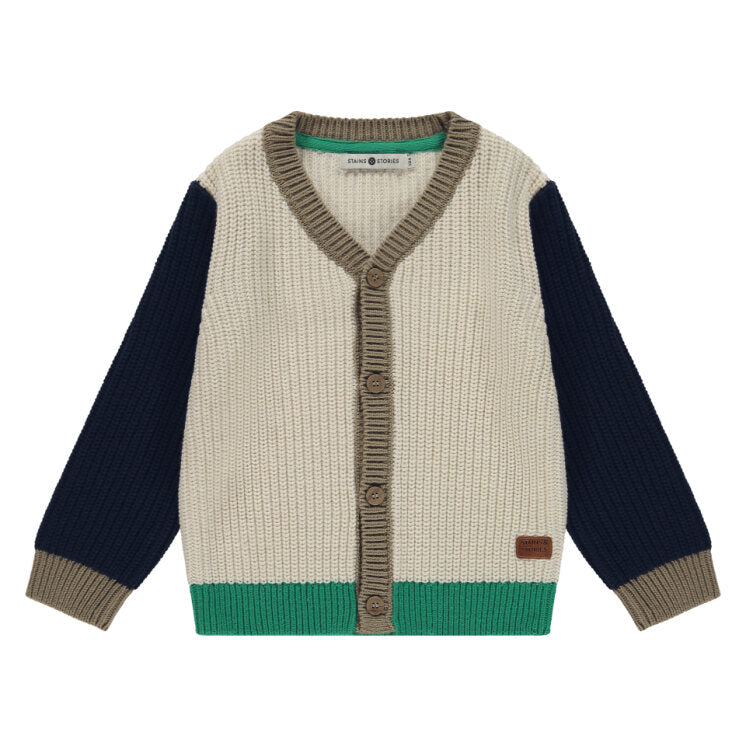 Children's sweater with color-blocked design on a white background