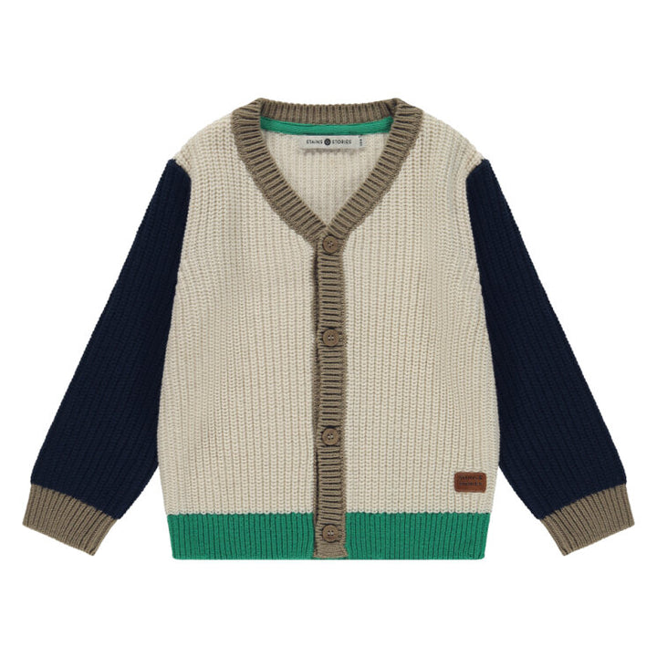 Children's sweater with color-blocked design on a white background
