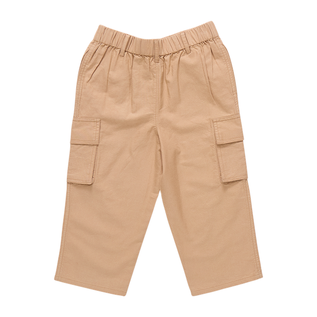 back of boys Beige cargo pants on a white background