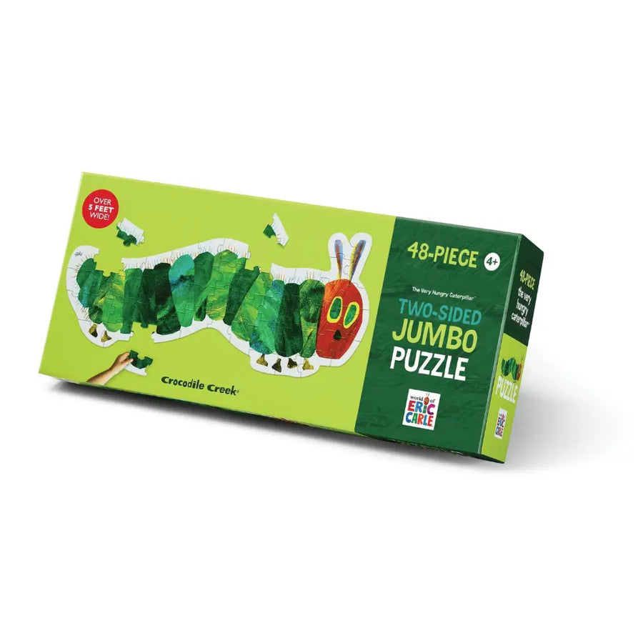 Two-sided jumbo puzzle box with a caterpillar design on a white background