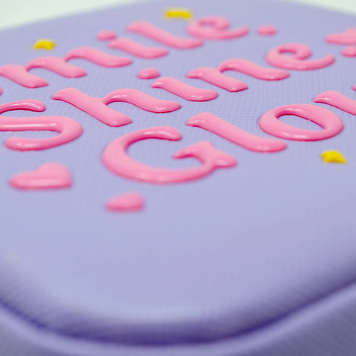 close up of the material and embossed lettering 