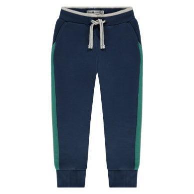 navy pants with green stripes on the side. coordinates perfectly with the color blocking sweatshirt in the listing. 