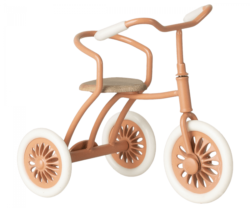 another view of a coral tricycle for a toy mouse