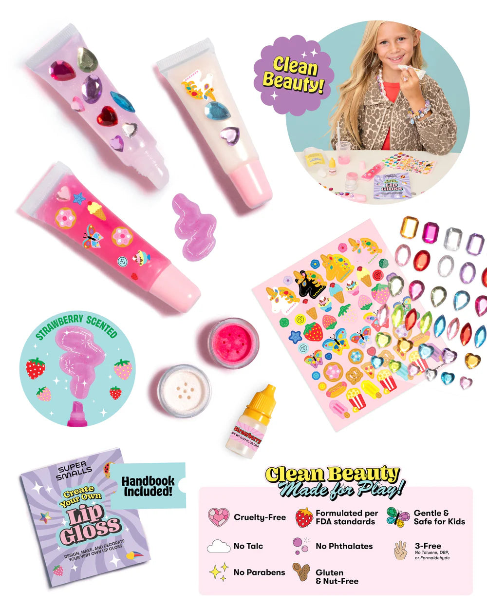 Collection of children's beauty products with a focus on 'Clean Beauty' branding.