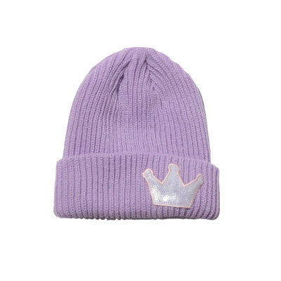 lavender beanie with sequin lavender crown applique