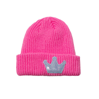 soft hot pink beanie with lavender sequin applique 