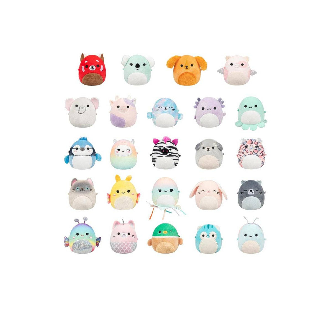 Collection of small plush toys in various shapes and colors 