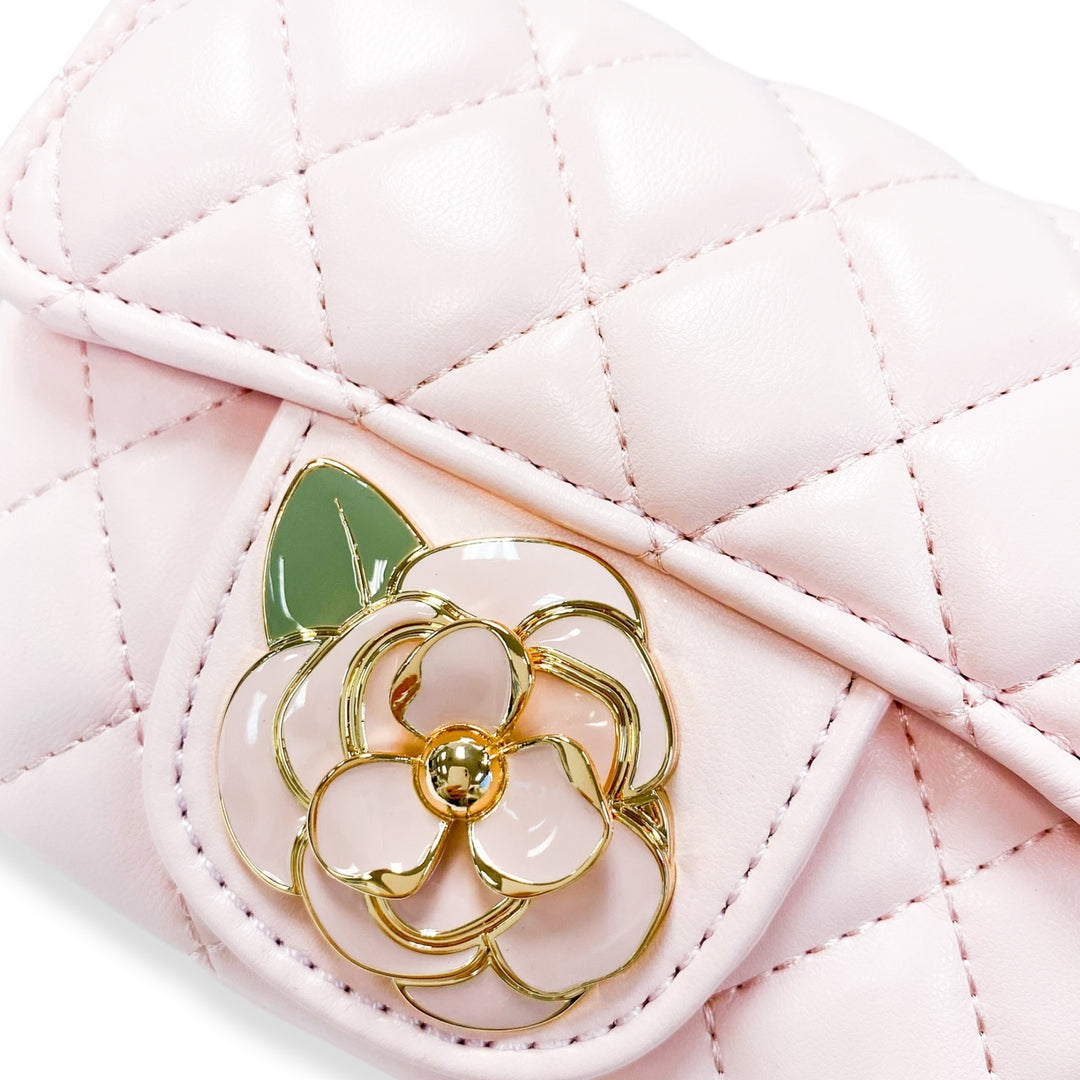 Handbag | Floral Decor Quilted Purse- Pink | Doe a Dear