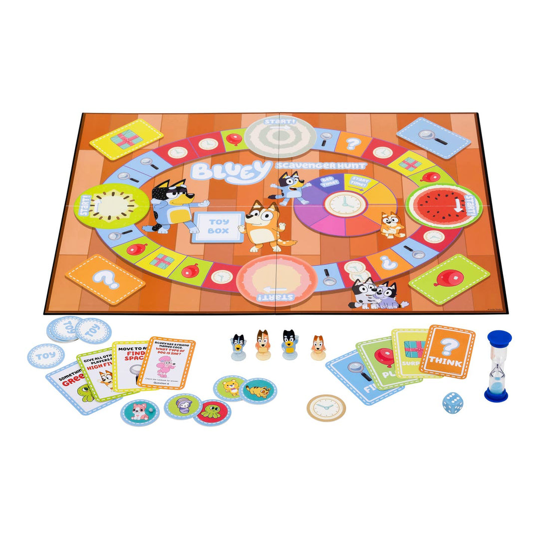 Children's board game with colorful components on a white background