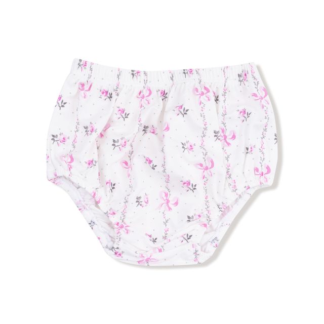 Floral-patterned baby bloomers on a white background