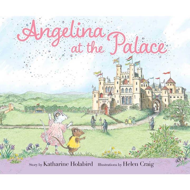 hardcover book titled 'Angelina at the Palace' with Angelina Ballerina on the cover next to a castle