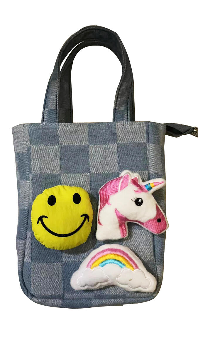 Handbags | Light Denim Check Smiley Face | Bari Lynn Accessories