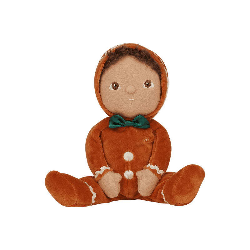 baby doll dressed as a gingerbread cookie