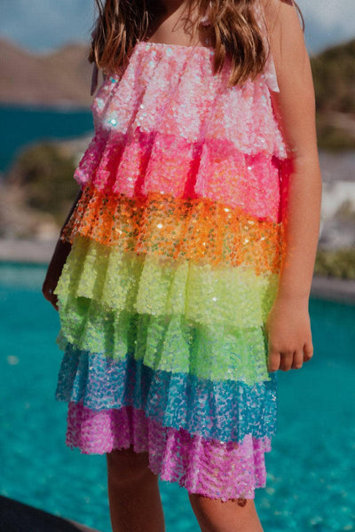 Dress | Neon Sequin Ruffle Dress | Lola and The Boys - The Ridge Kids