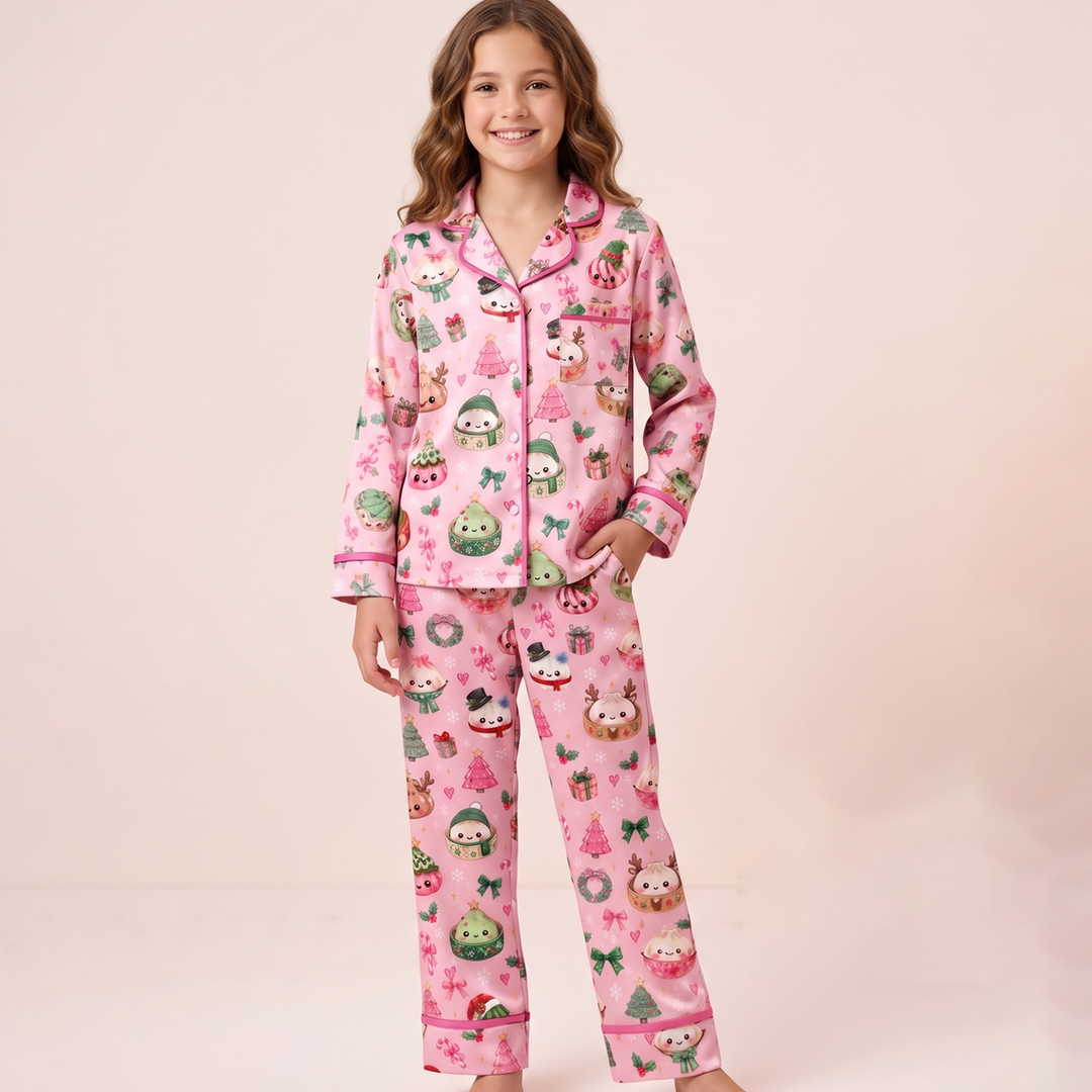 Girls Sets | Loungewear Set- Dumpling Christmas Print | Tweenstyle